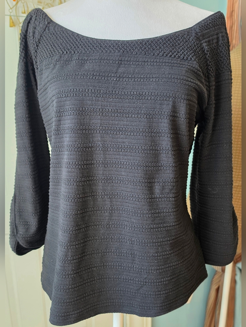 Meadow Rue X Anthopologie Textured Boatneck Blouse Womems M Black Stretchy